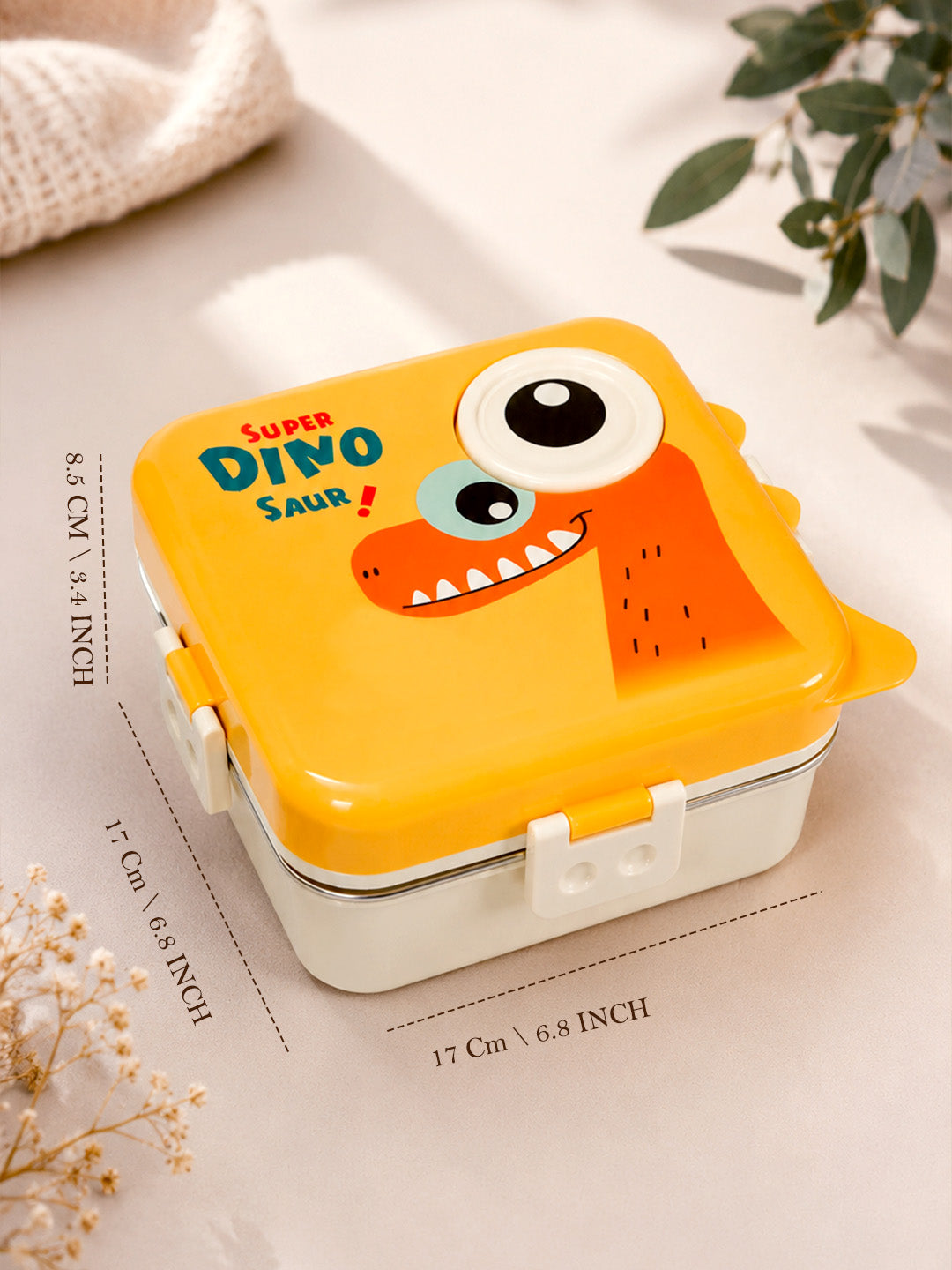 Super Dinosaur Kids Stainless Steel Lunch Box with Compartments & Spoon