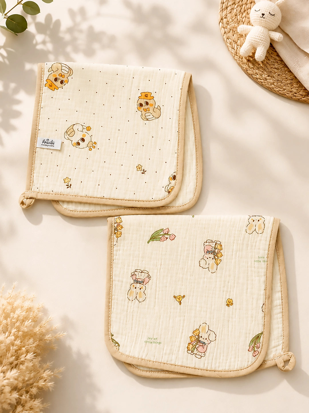 Bunny & Ducky Print Muslin Burp Cloth | Set of 2 | 100% Pure Muslin Cotton