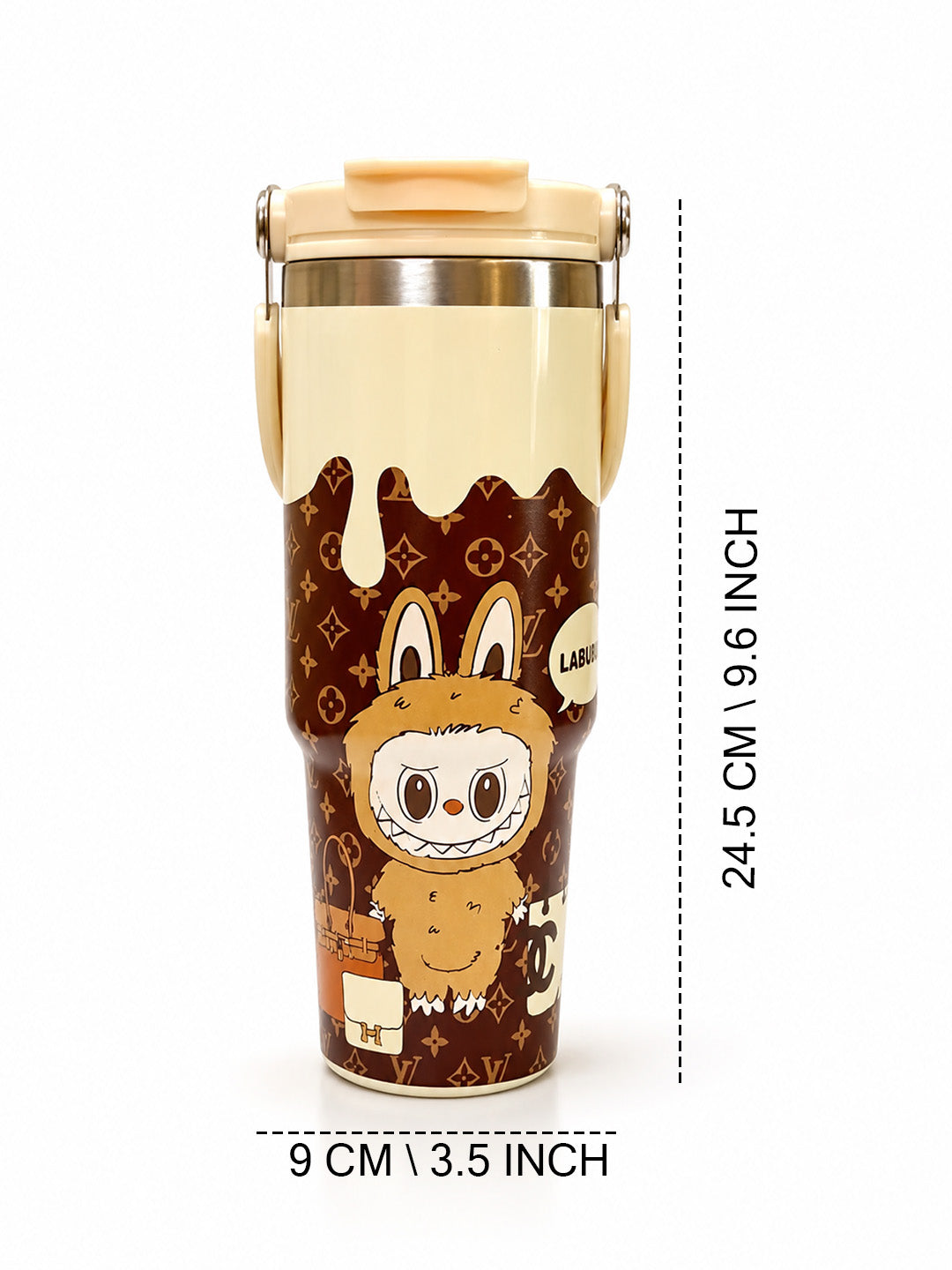 Labubu Monogram Stainless Steel Kids Tumbler | Dual Lid & Carry Handle