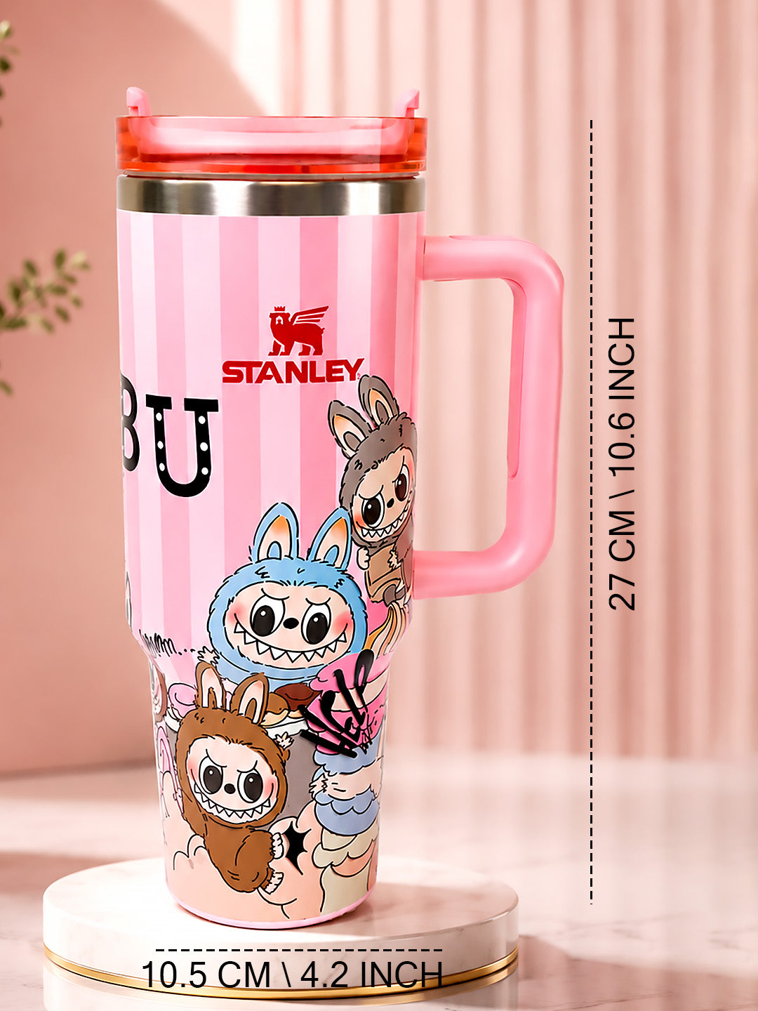 Pink Labubu Stainless Steel Kids Tumbler — 40oz / 1.18L | Straw Lid & Handle