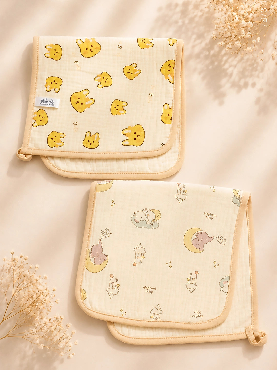Bear & Bunny Print Muslin Burp Cloth | Set of 2 | 100% Muslin Cotton |