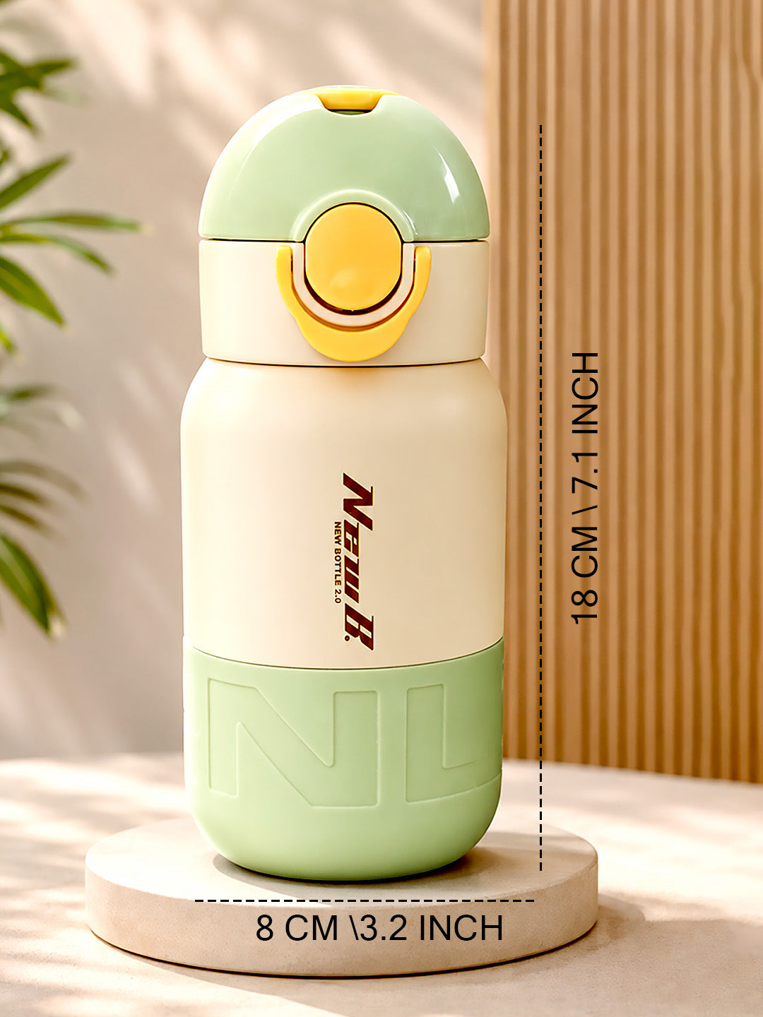 Olive Green Kids Stainless Steel Water Bottle — 480ml | Flip Lid & Straw