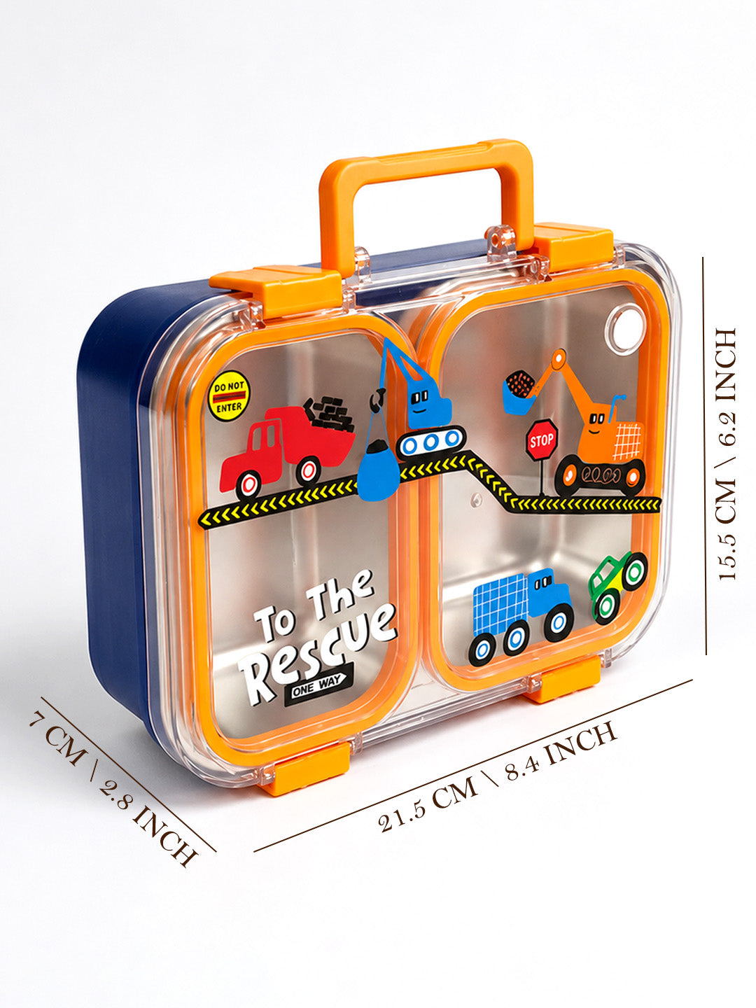 Kids Stainless Steel Lunch Box – Construction Trucks "To The Rescue" | Leakproof Bento Box with Cutlery