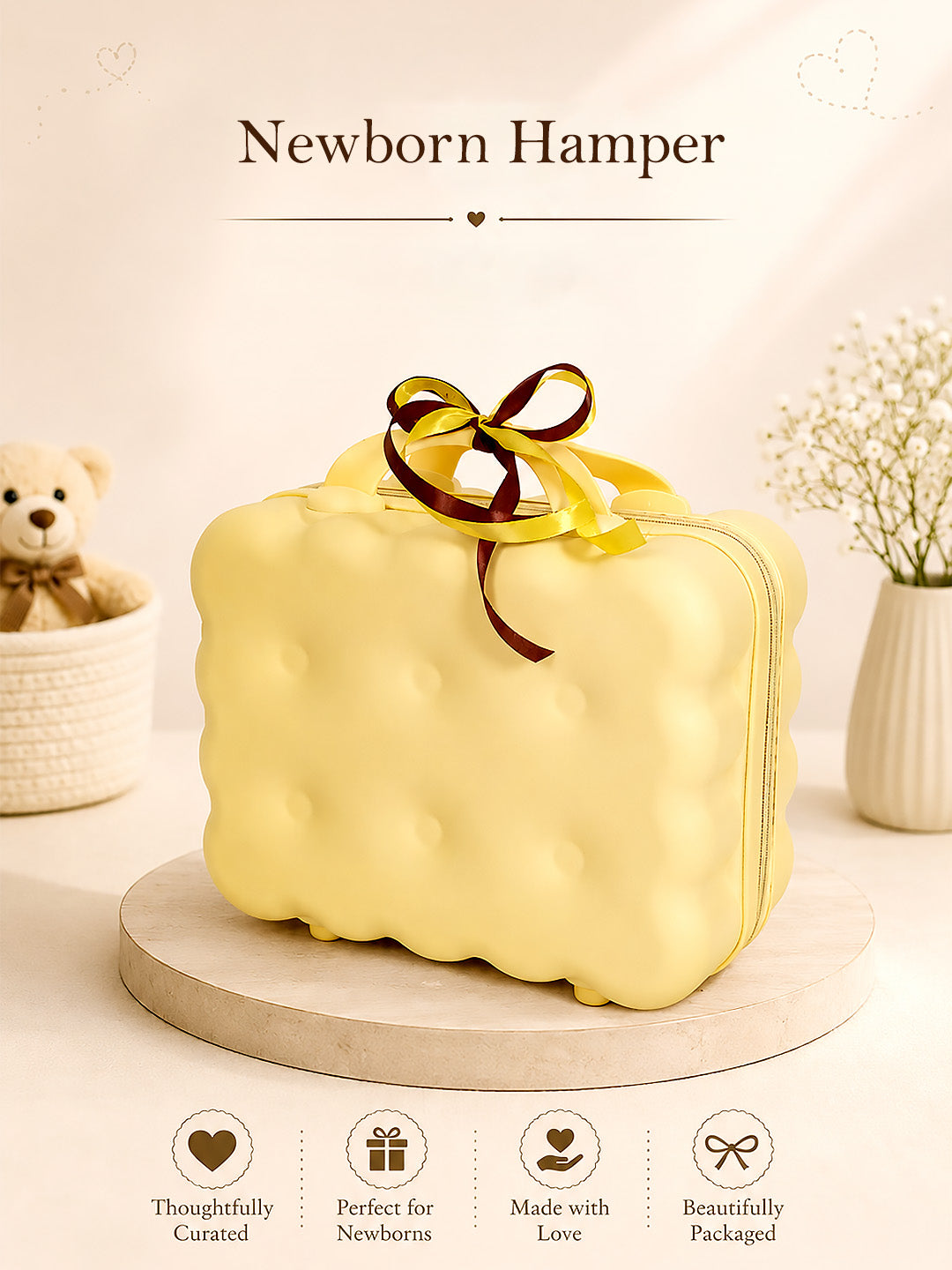 22-Piece Newborn Baby Gift Hamper | Pure Cotton | Yellow Suitcase | 0–3 Months