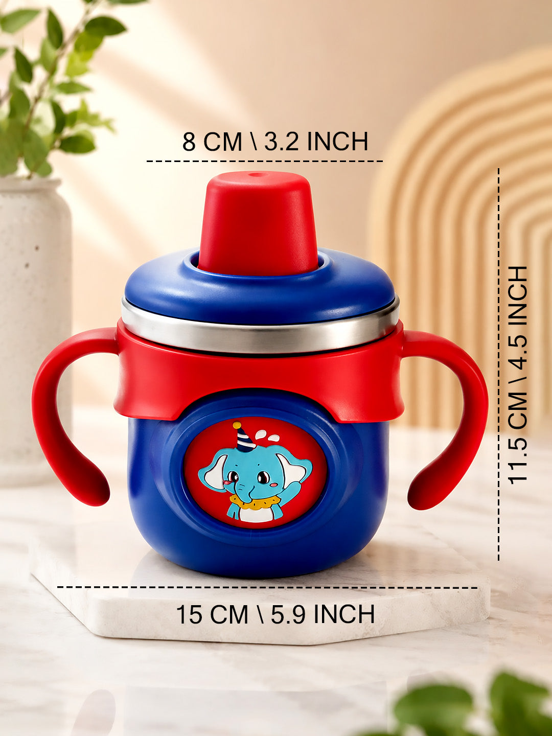 Elephant Stainless Steel Sipper Bottle for Babies & Toddlers — 250ml | Spill-Proof Spout, Flip Straw & Dual Handles