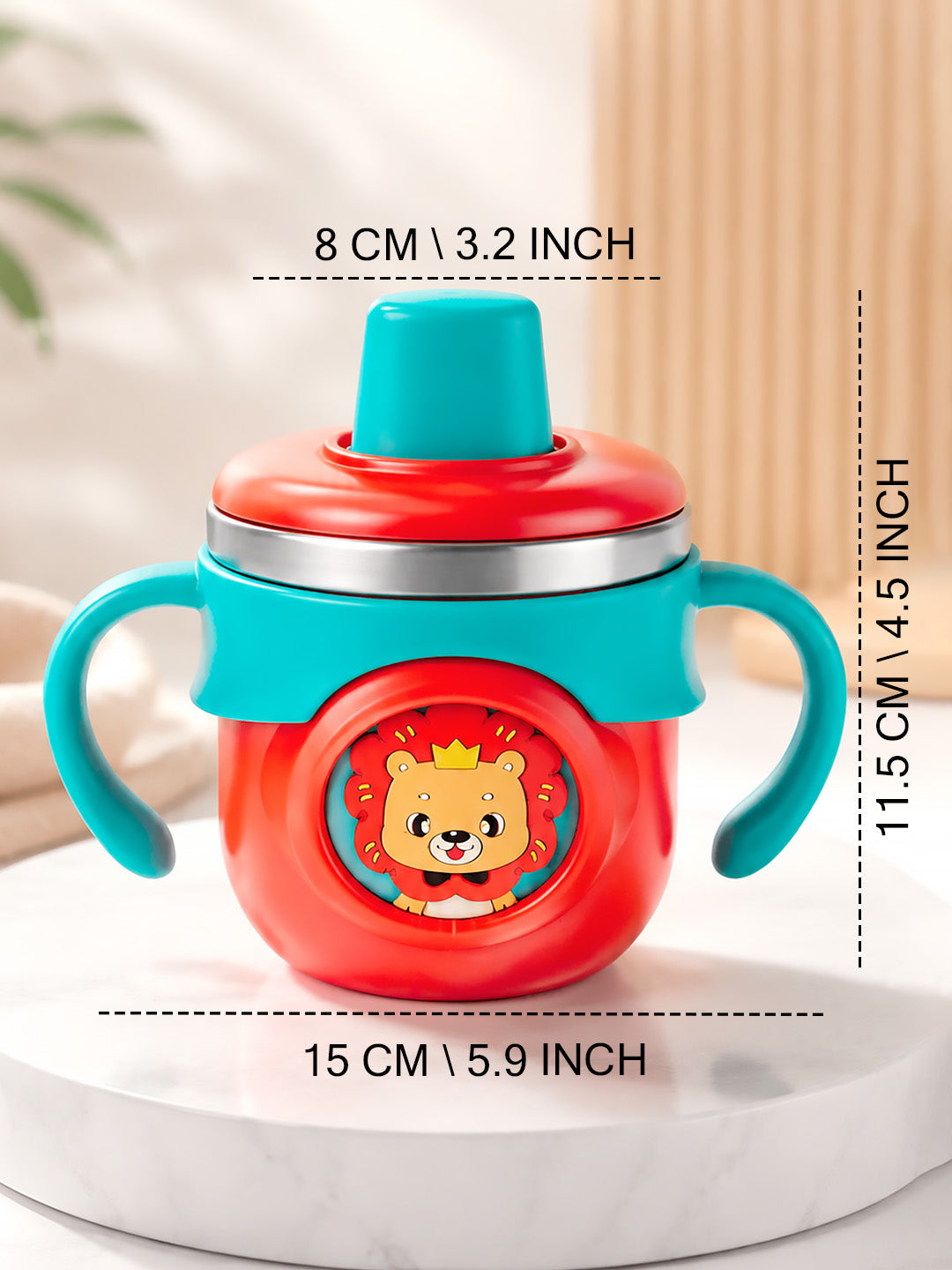 Lion King Stainless Steel Sipper Bottle for Babies & Toddlers — 250ml | Spill-Proof Spout & Flip-Top Straw with Dual Handles