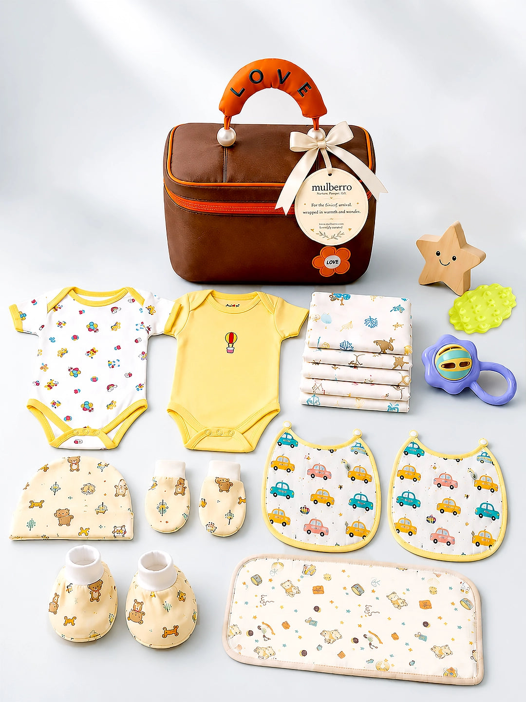 Newborn | Welcome Baby | 18-Piece Pure Cotton | Brown Organizer Pouch  Gift Set | 0–3 Months