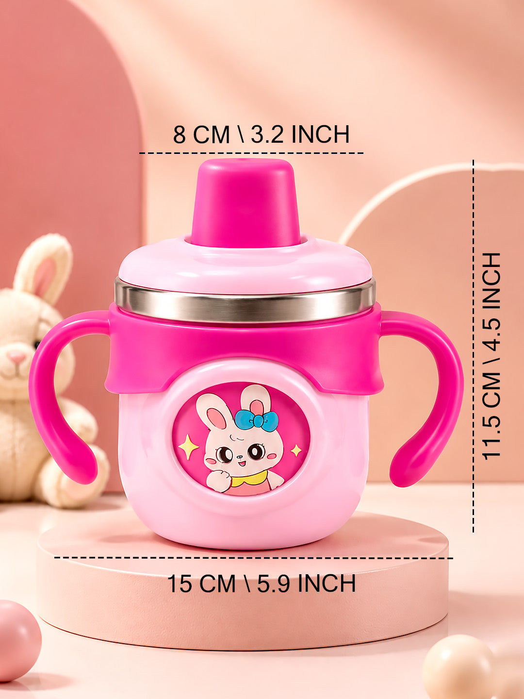 Bunny Stainless Steel Sipper Bottle for Babies & Toddlers — 250ml | Spill-Proof Spout & Flip-Top Straw