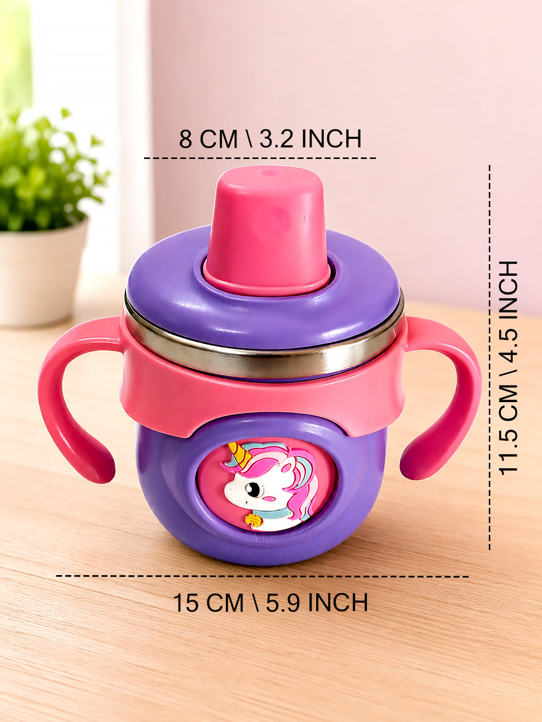 Unicorn Stainless Steel Sipper Bottle for Babies & Toddlers — 250ml | Spill-Proof Spout, Flip Straw & Dual Handles