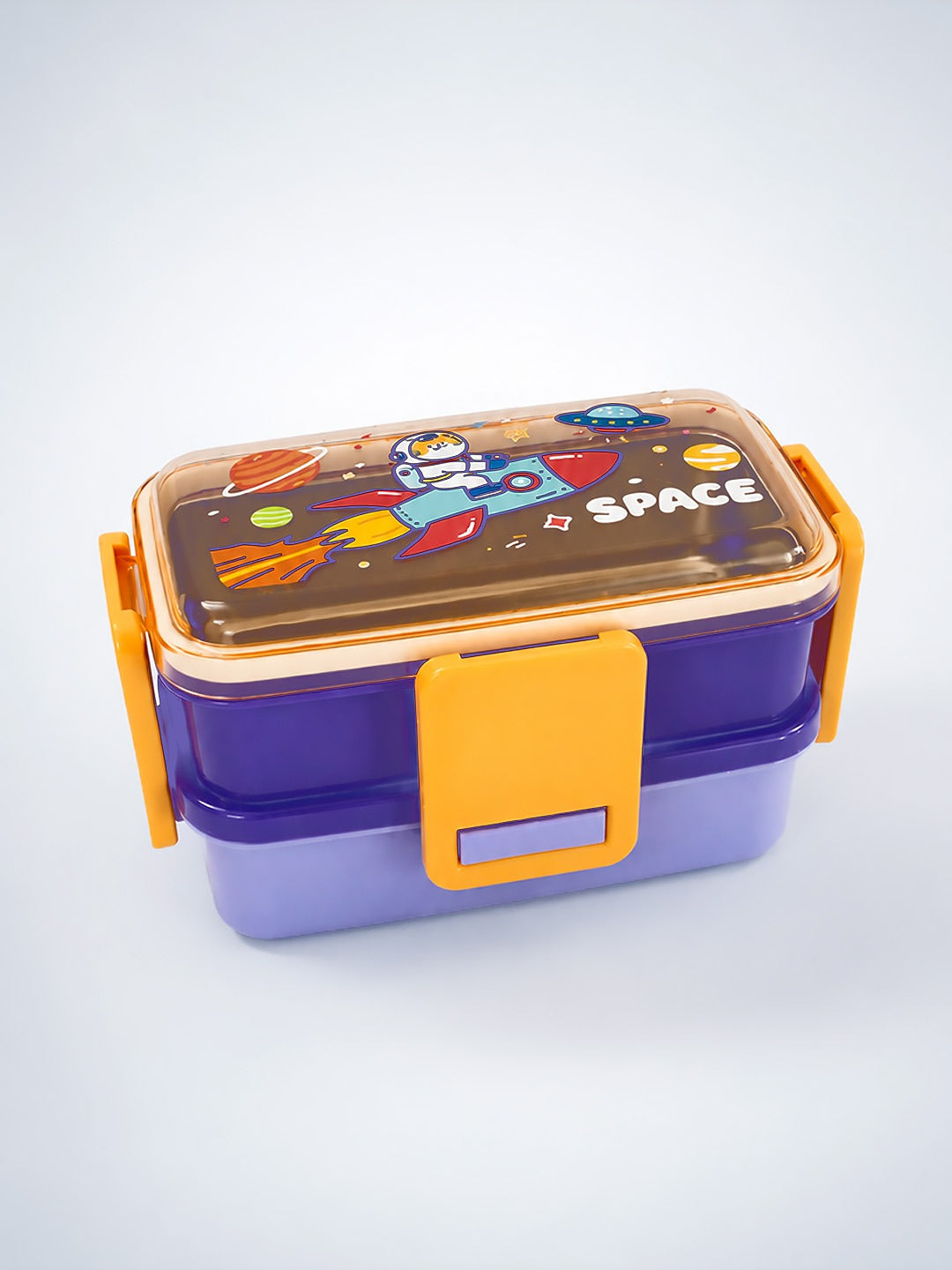 Space Astronaut 2-Tier Kids Lunch Box | Stainless Steel | Leak-Proof | Spork & Sauce Box Included