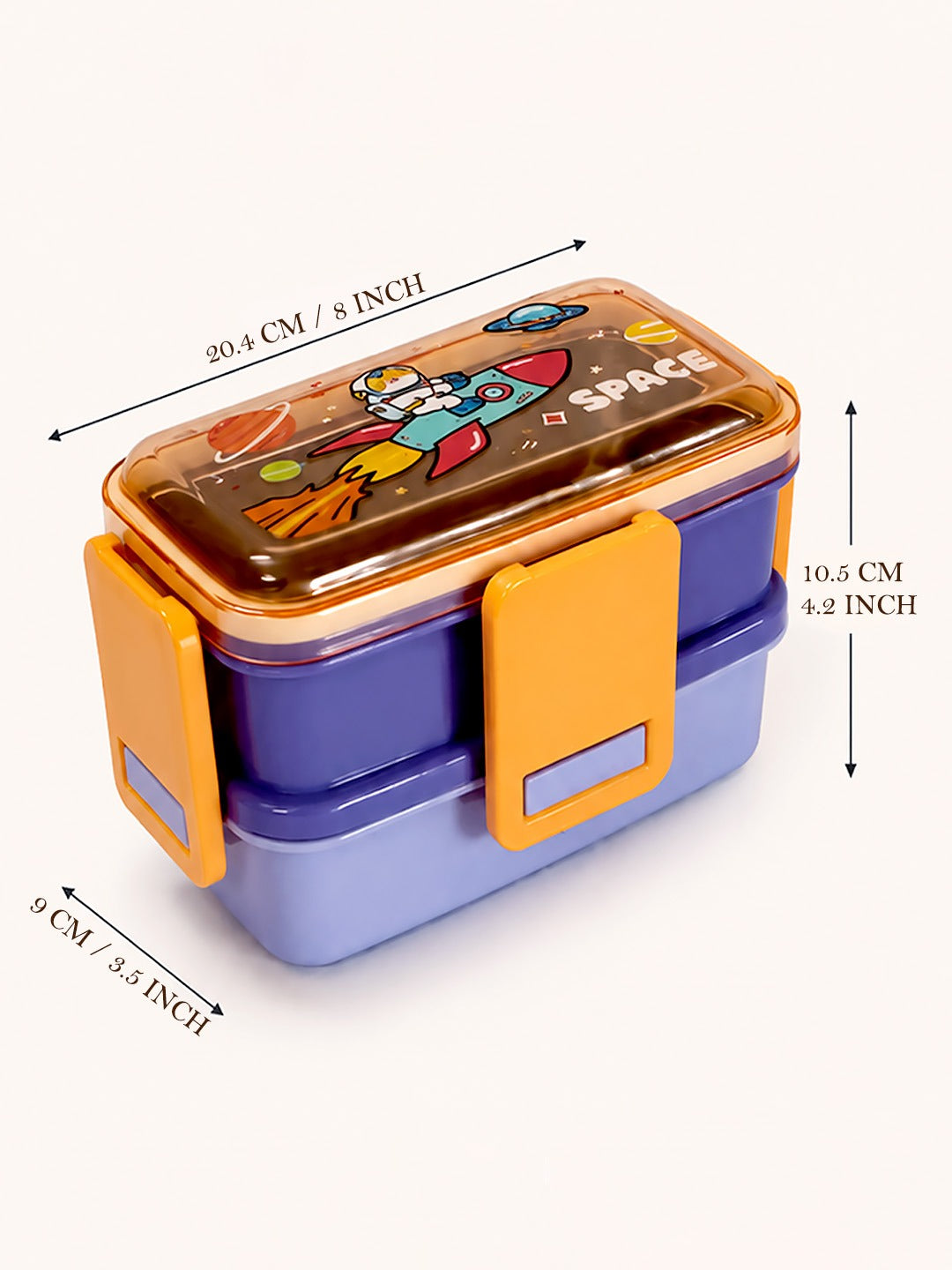 Space Astronaut 2-Tier Kids Lunch Box | Stainless Steel | Leak-Proof | Spork & Sauce Box Included