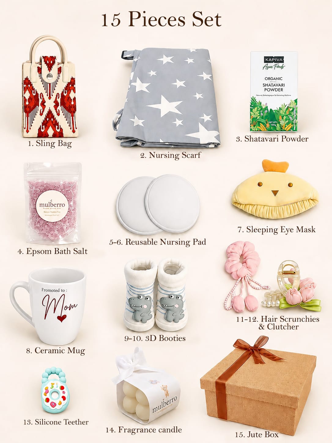 New Mom Pampering Hamper | Postpartum Care & Baby Essentials | 13-Piece Mother Hamper